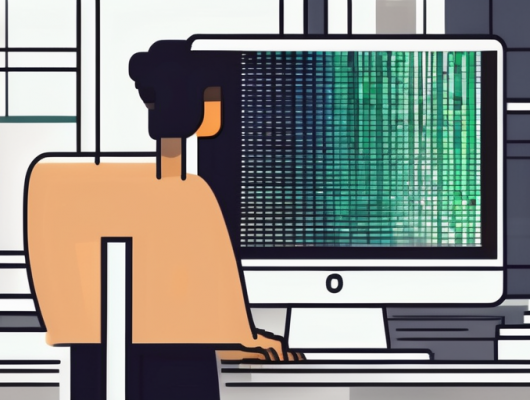 A computer screen displaying an image that is in the process of being pixelated