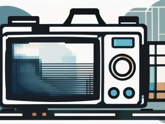 A camera focusing on an image that is being pixelated