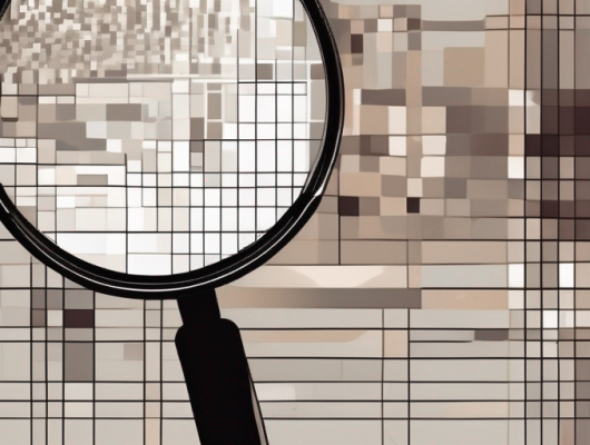 A magnifying glass focused on a portion of an image transitioning from clear to pixelated