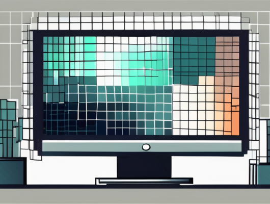 A computer monitor displaying a pixelated image