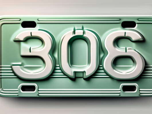 A 3d license plate with symbols of money and efficiency like a piggy bank and a gear