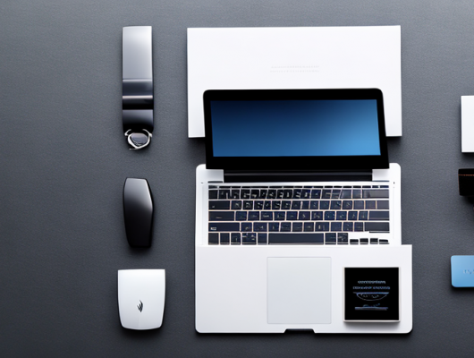 Schlanker Laptop auf poliertem Schreibtisch zeigt Autoersatzteile-Website mit Autoschluesseln und Notizblock, betont professionelles und sicheres Online-Shopping fuer Autoteile.