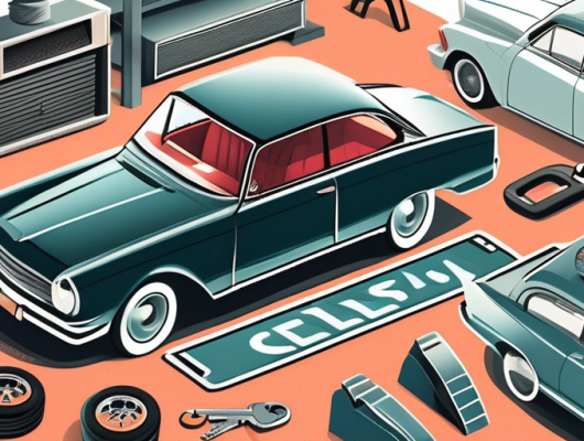 A classic car with a shiny 3d license plate