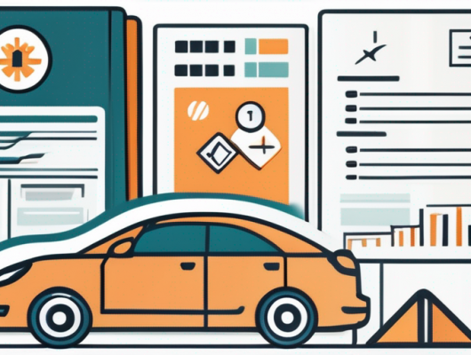 Bild von verschiedenen Autoversicherungspolicen mit Symbolen wie Haken, Prozentzeichen und geometrischen Formen zur Darstellung unterschiedlicher Deckungsoptionen und Angebote.
