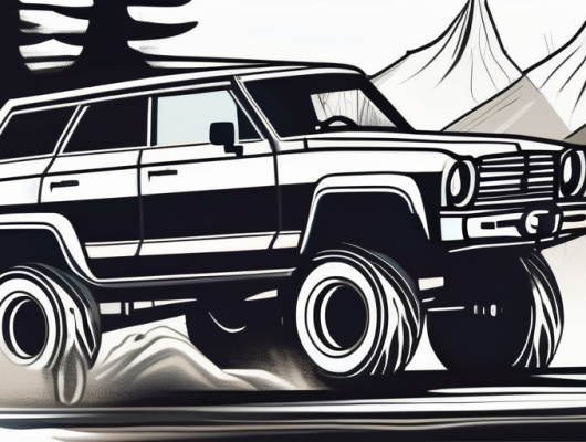 A car with oversized wheels and other exaggerated tuning features