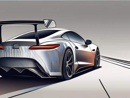 A sleek car with various stylish carbon license plates and unique carbon fiber detailing to highlight individualization