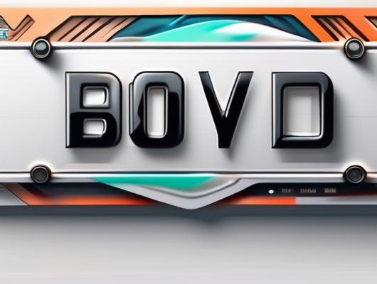 A 3d license plate embedded with various cultural symbols and futuristic elements