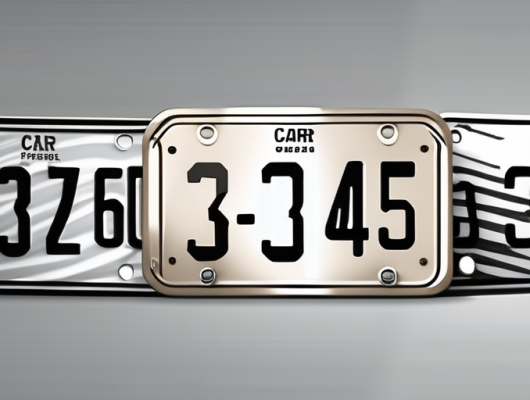 Five different car license plates made of carbon