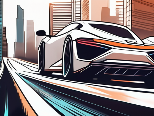 A high-speed sports car with visible modifications like a spoiler and exhaust pipes