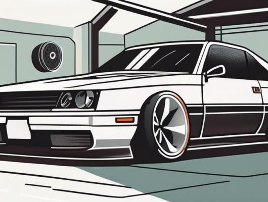 A high-performance car with visible modifications like a custom paint job