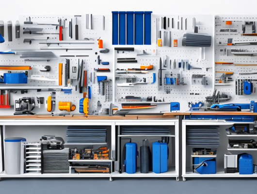 hochwertige autoteile auf werkbank in professionellem werkstattumfeld