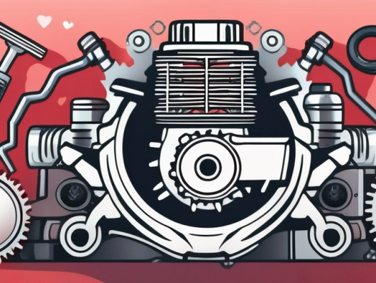 A car engine with various tuning tools around it