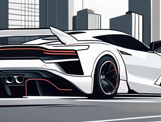 A high-performance sports car with enhanced features like a large exhaust