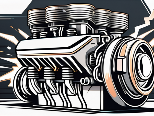 A supercharged car engine bursting with energy and power