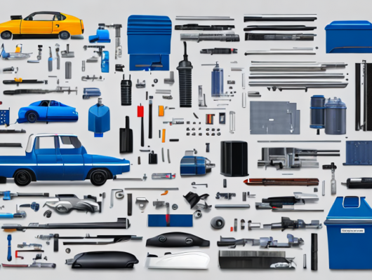 Autoersatzteile auf Werkbank fuer kostenguenstige Wartung und Reparatur.