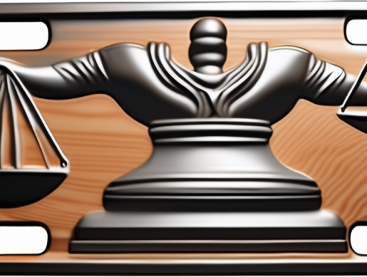 A 3d license plate with a gavel and legal scales subtly integrated into the design