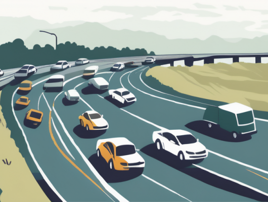 Autobahn-Szene mit verschiedenen fahrenden Autos, darunter getarnte Vorserienfahrzeuge im normalen Verkehr.