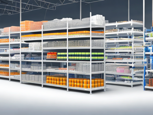 Ordentlich organisierter Autozubehoerladen mit beschrifteten Gangen und sauber geordneten Teilen auf Regalen.