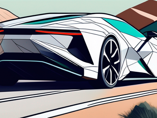 Getarnter Prototyp eines Autos auf abgelegener Strasse, umgeben von natuerlicher Landschaft, betont Geheimhaltung und Innovation in der Automobilentwicklung.