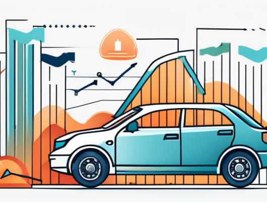 Grafik zu haeufigen Fallstricken bei der Kfz-Versicherung mit verwickelten Baendern, Balkendiagrammen sowie Symbolen fuer Fahrzeuge und Dokumente.