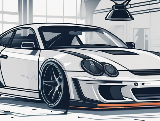 Moderne Kfz-Werkzeuge und Ausruestung in einer sauberen Werkstatt, betont Techniken fuer Auto-Tuning und -Anpassung.