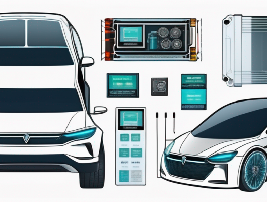 Hochentwickelte Elektroauto-Komponenten und Werkzeuge fuer Fahrzeugtuning, inklusive Batterien und Softwaremodule