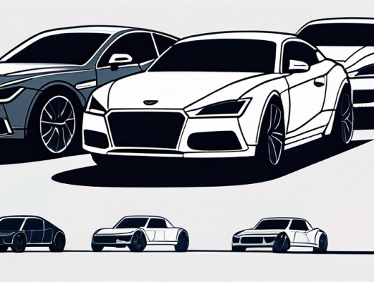 Prototyp-Fahrzeuge in Tarnung waehrend Leistungstests auf Teststrecke, Entwicklung neuer Automodelle