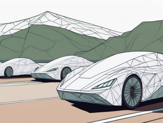 Getarnte Prototyp-Fahrzeuge bei Strassentests auf abgelegener Teststrecke in natuerlicher Landschaft, mit Fokus auf Tarnmuster.