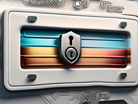 A 3d license plate with a digital lock symbol on it