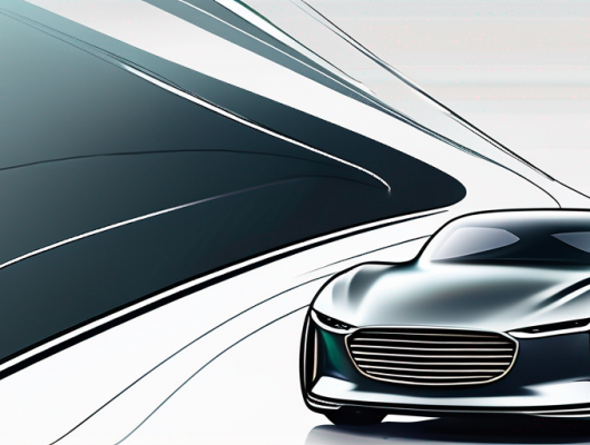 Modernes, aerodynamisch optimiertes Auto mit glatten Kurven und integrierten Spoiler-Elementen, in Bewegung fotografiert zur Betonung seiner stromlinienfoermigen Form und Geschwindigkeitseffizienz.