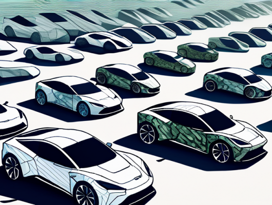 Sammlung getarnter Prototyp-Fahrzeuge auf einer Teststrecke, hebt die Geheimhaltung neuer Automodelle in der Automobilindustrie hervor, betont innovative Designs und technologische Fortschritte.