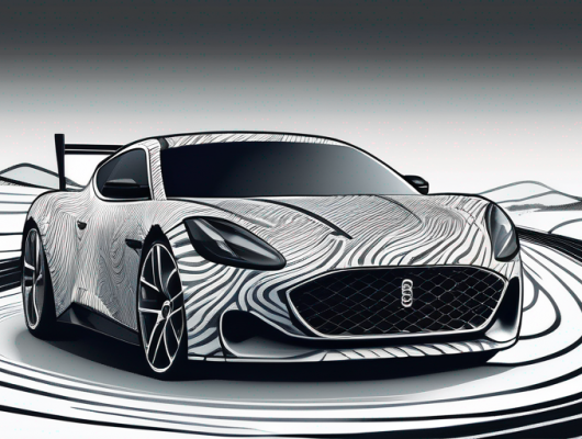 Prototypen von Autos mit Tarnmuster auf kurviger Strasse in landschaftlicher Umgebung testen