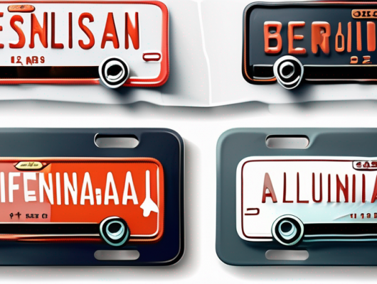 A 3d license plate and a traditional flat license plate side by side