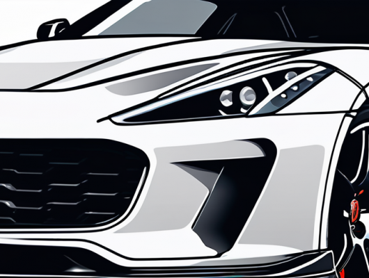 Hochleistungs-Sportwagen mit glaenzender Sonderlackierung und aerodynamischen Teilen in professioneller Tuning-Werkstatt.