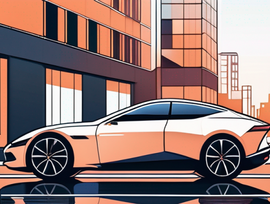 Modernes Auto geparkt auf Stadtstrasse bei Daemmerung, reflektiert Premium-Versicherungsbedarf und urbanen Verkehr, beeinflusst Versicherungstarife.