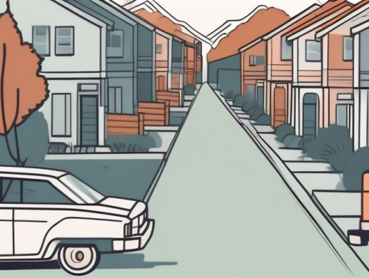 Wohngebiet mit verschiedenen Haeusern und parkenden Autos, betont Umzug und Einfluss auf Kfz-Versicherung.