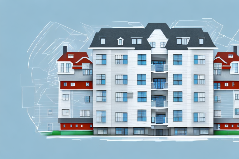 A residential building with seven different highlighted areas