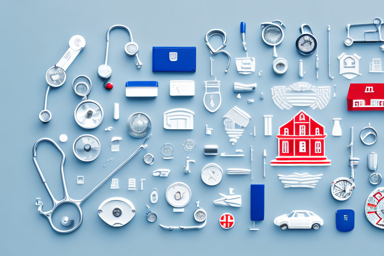 Various insurance types represented by symbols such as a house for home insurance