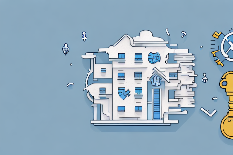 A residential building with a tax reduction symbol hovering above it