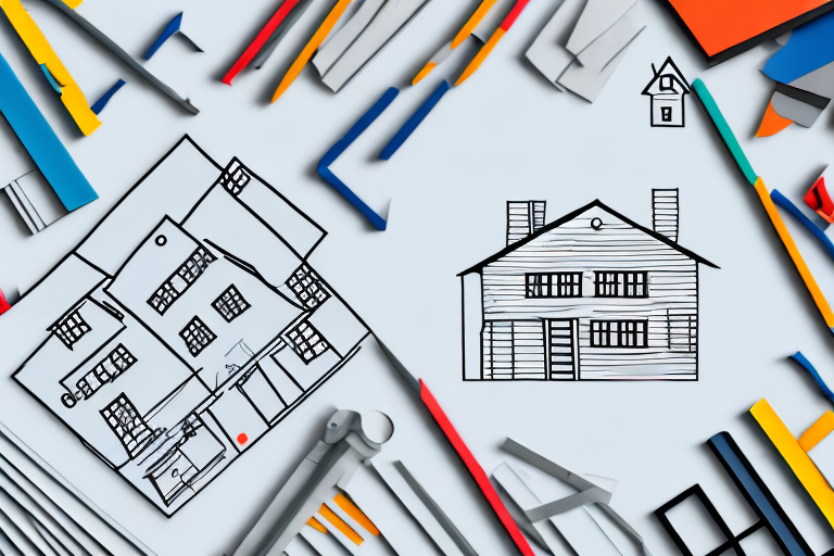 A house under construction with different insurance policy papers scattered around it