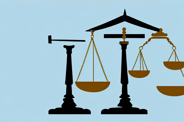 A balance scale with a house on one side and a gavel on the other