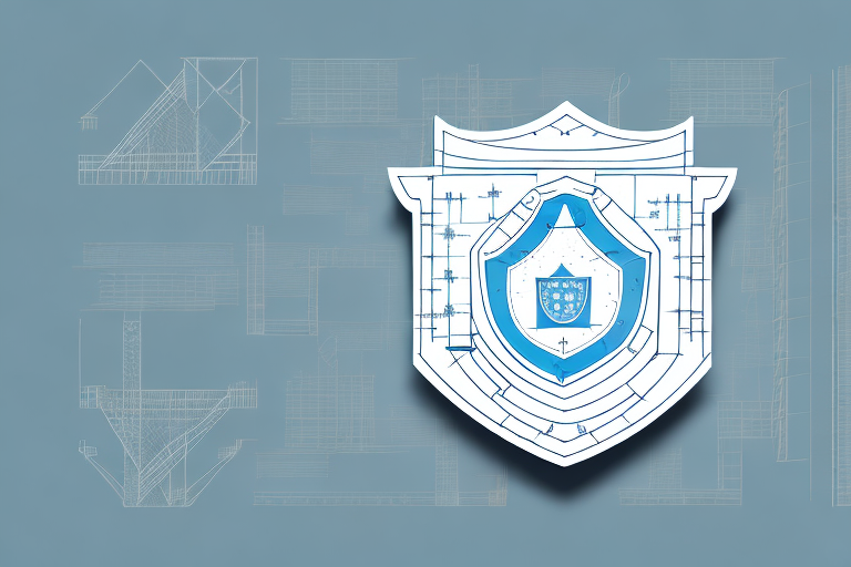 A construction site with a shield symbol hovering above it