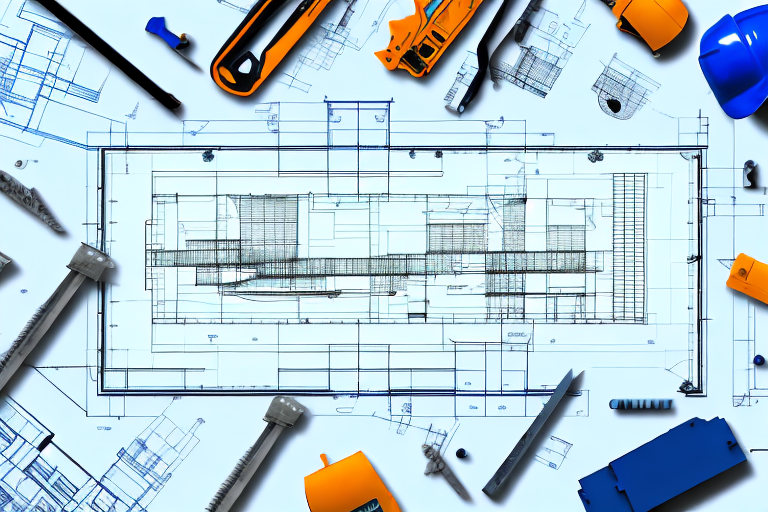 A construction site with blueprints