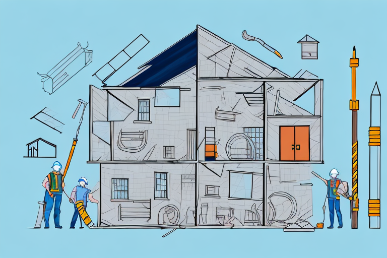 A half-built house with construction tools scattered around