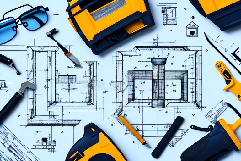 Various construction tools like a helmet