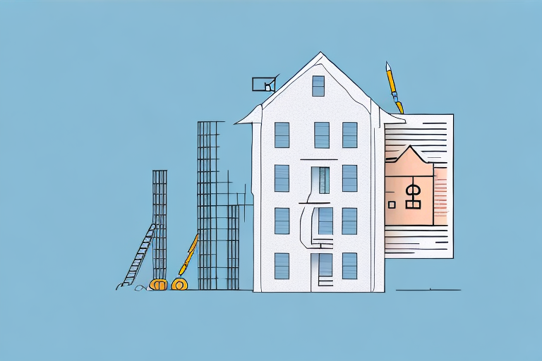 A house under construction with various insurance policy documents floating around it