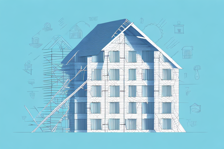 A house under construction with a protective shield surrounding it