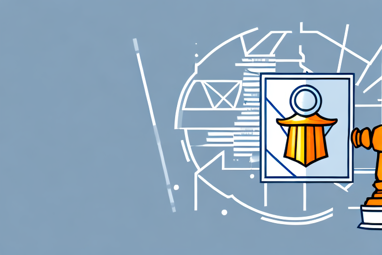 A construction site with a gavel and a shield