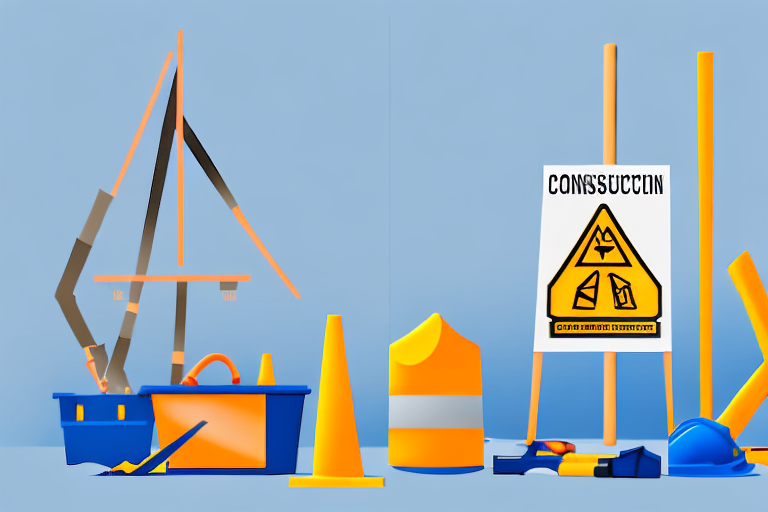 A construction site with various elements like safety cones