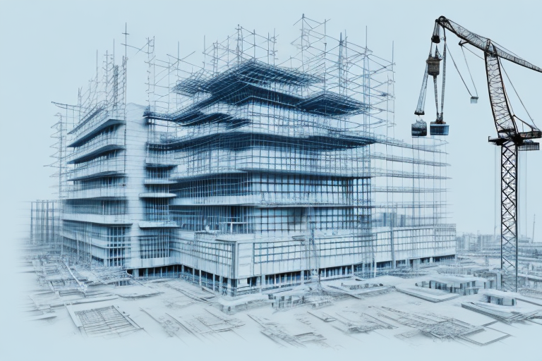 A construction site with visible elements like blueprints